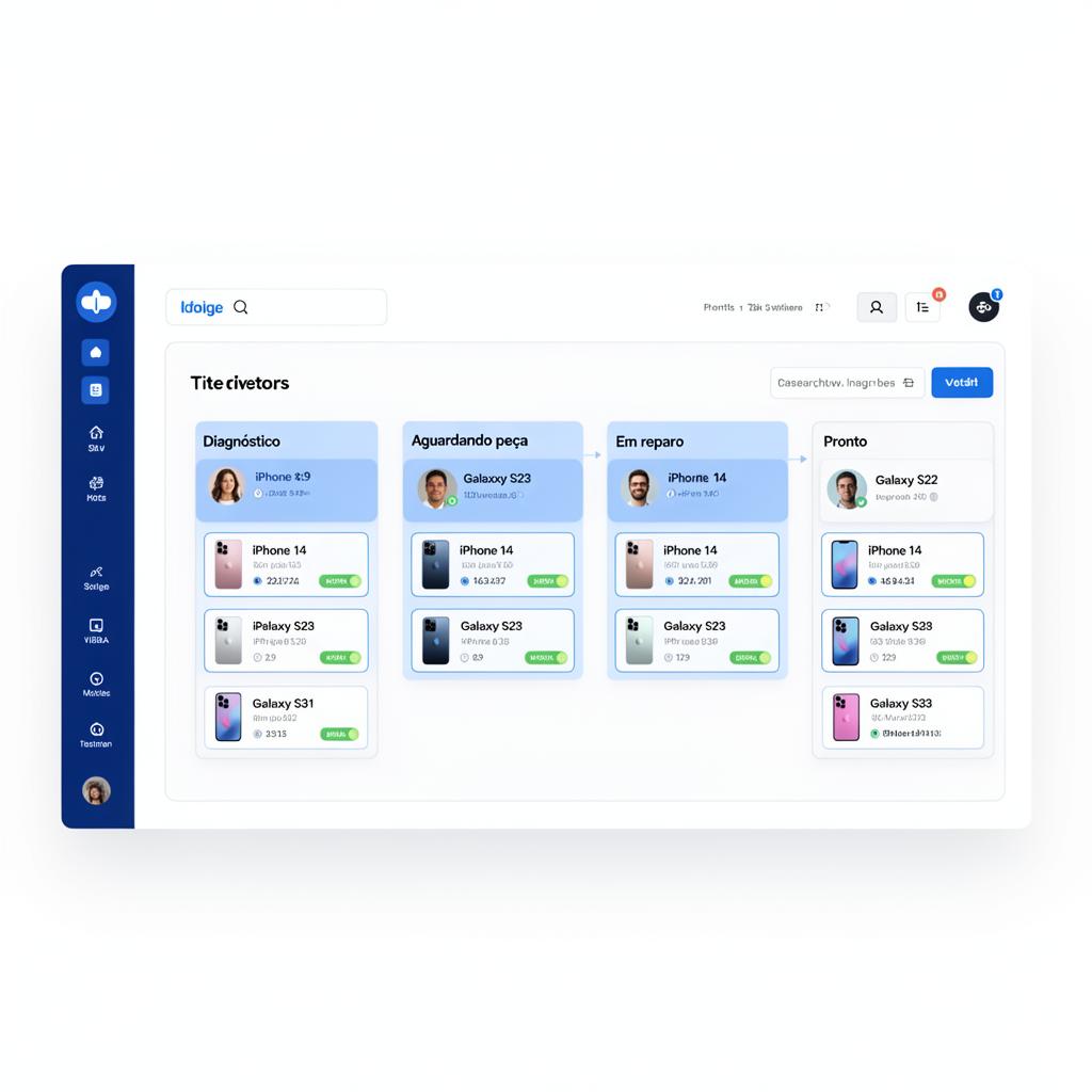 Painel SMART HUB Kanban de ordens de serviço