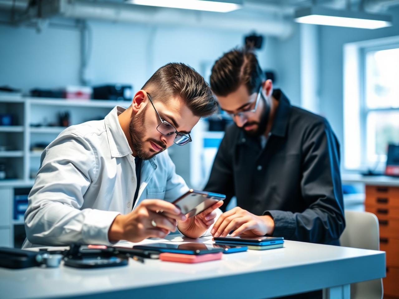 Técnicos especialistas reparando smartphones